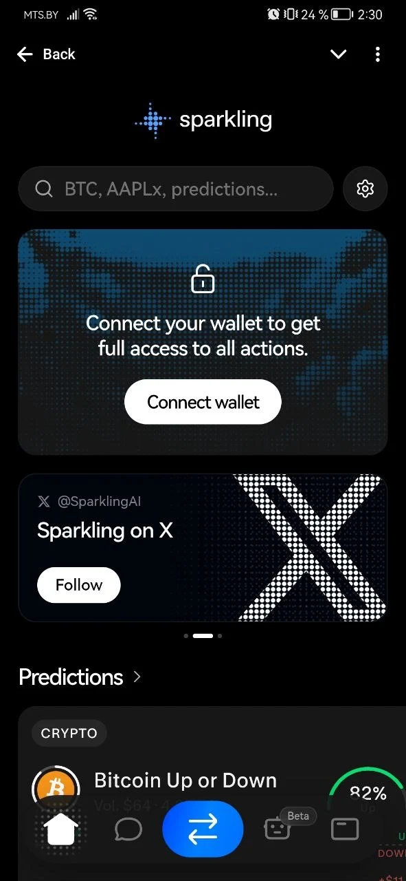 Sparkling app home screen.