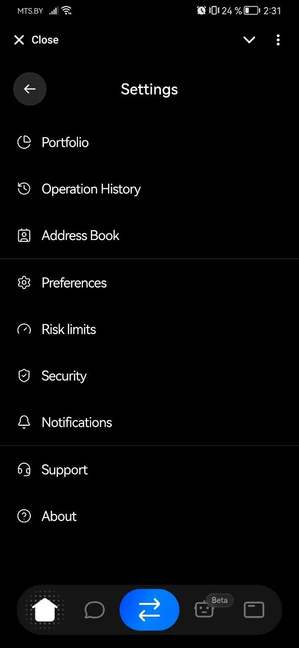 The account settings section in the Sparkling app.