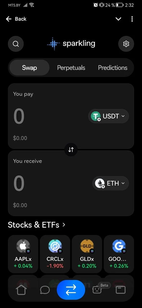 Swap monitoring section in the Sparkling app.